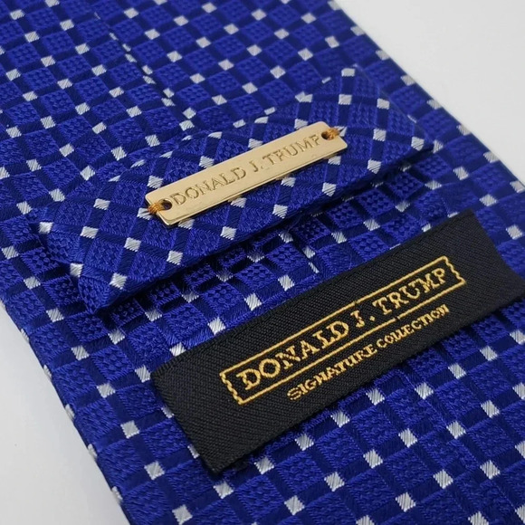 Donald Trump Signature Collection Men's Tie Neck Tie Blue Square Dotted Silk 58" - Picture 7 of 13